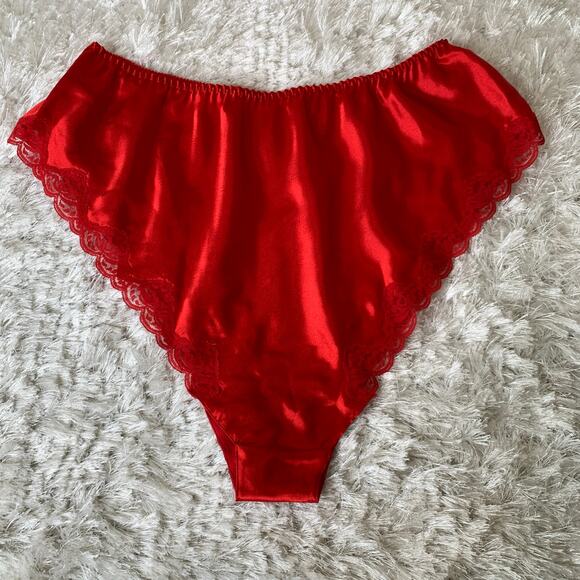 Red Satin Sleep Set Delicates Lace Trimmed Sz Large Pajamas - Picture 8 of 9